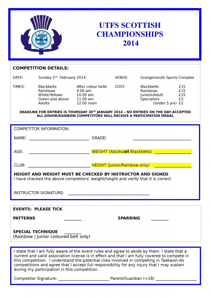 UTFS 2014 Scottish Entry Form