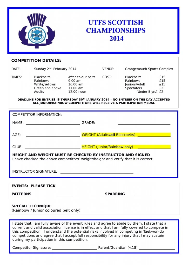 UTFS 2014 Scottish Entry Form